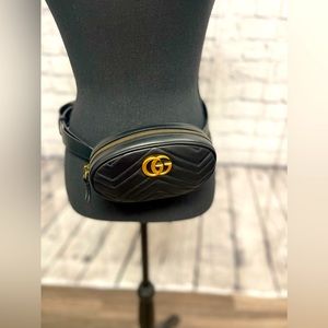 GUCCI Black Matelassé Leather GG Marmont Belt bag (NOT THE MINI)